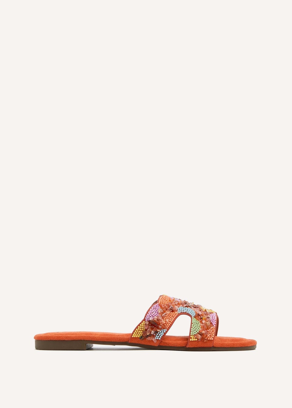 Linzi Zahara Orange Faux Suede Embellished Slider Sandal