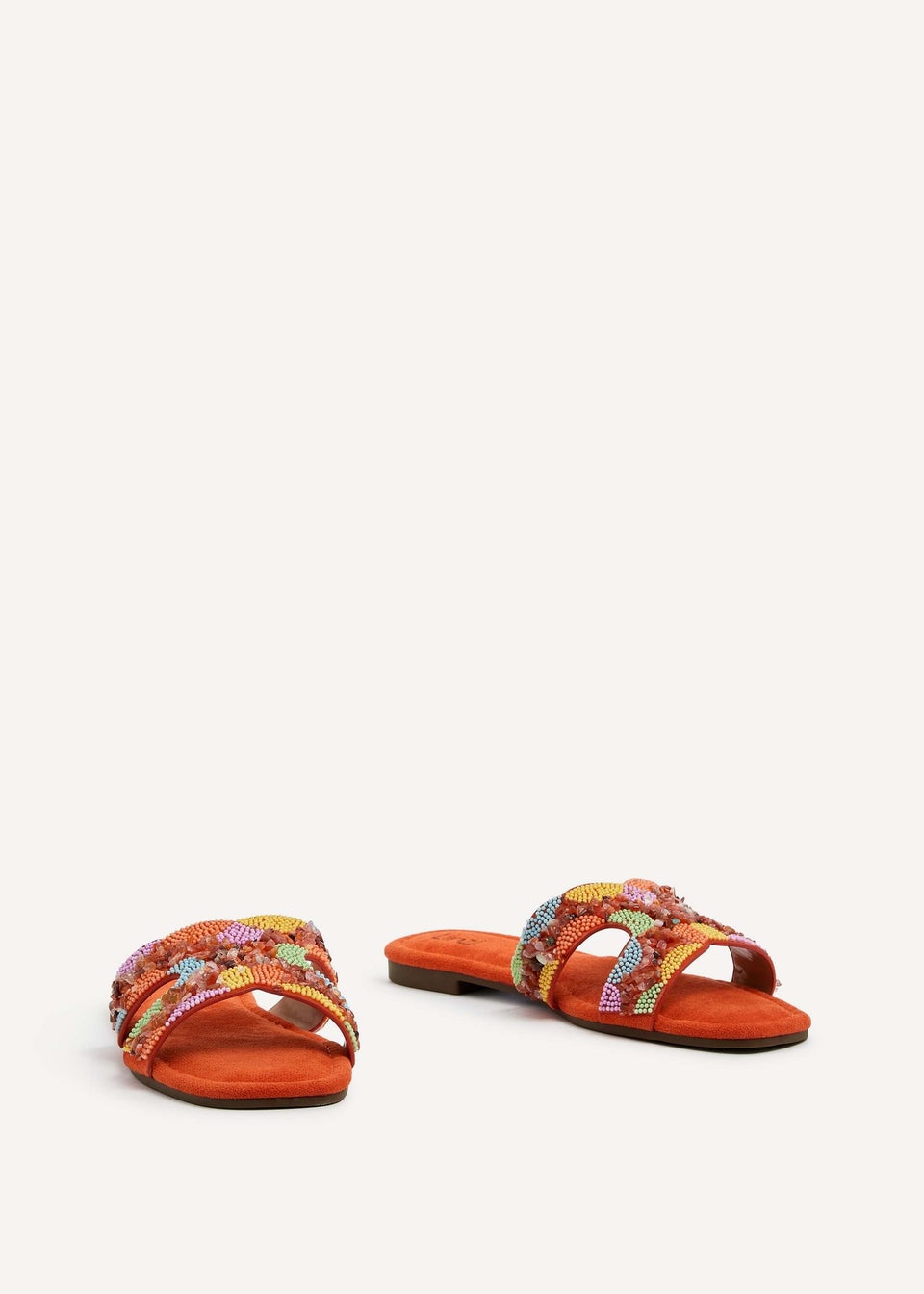 Linzi Zahara Orange Faux Suede Embellished Slider Sandal