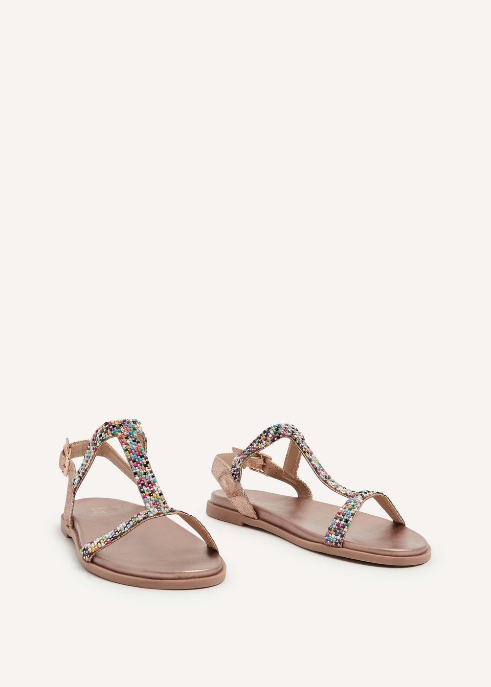 Linzi Aubrey Rose Gold T-Bar Flat Sandal