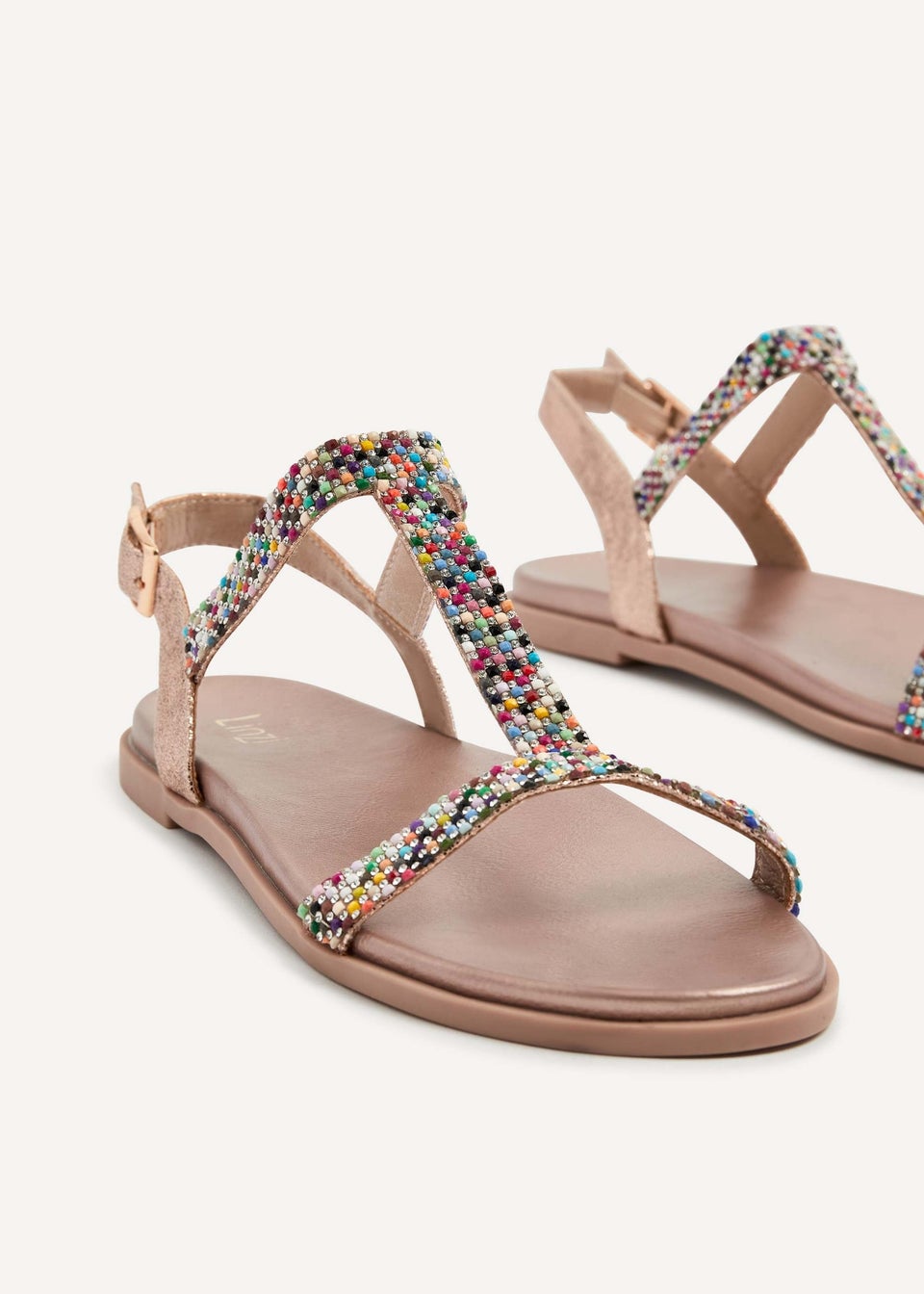 Linzi Aubrey Rose Gold T-Bar Flat Sandal