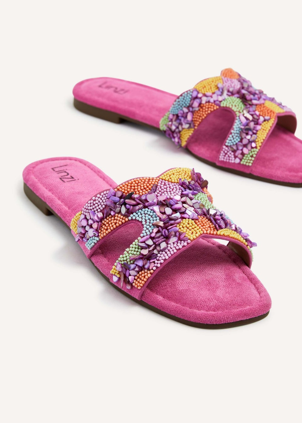 Linzi Zahara Fuchsia Faux Suede Embellished Slider Sandal