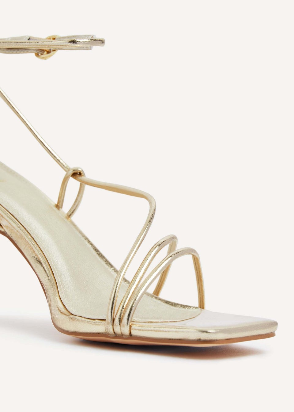 Linzi Vesper Gold Faux Leather Strappy Wrap Around Heeled Sandal