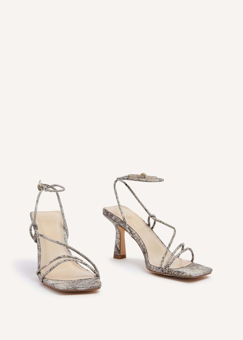 Linzi Vesper Snake Print Faux Leather Strappy Wrap Around Heeled Sandal