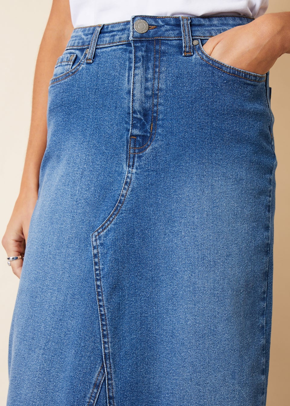 Threadbare Blue Heidi Split Back Fishtail Denim Maxi Skirt