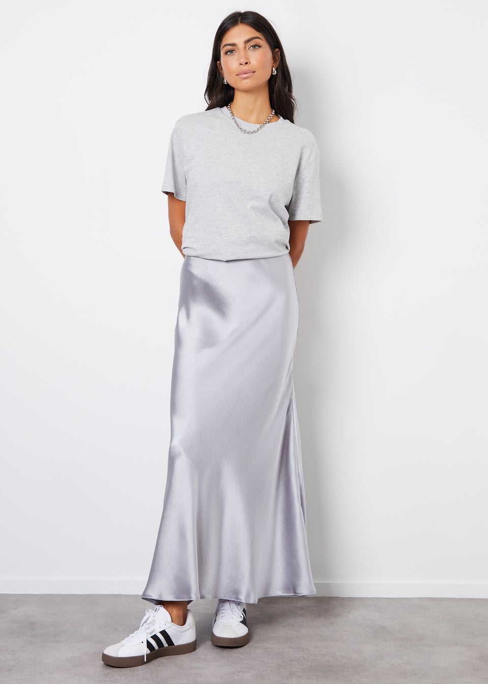 Threadbare Silver Ariel Satin Maxi Slip Skirt