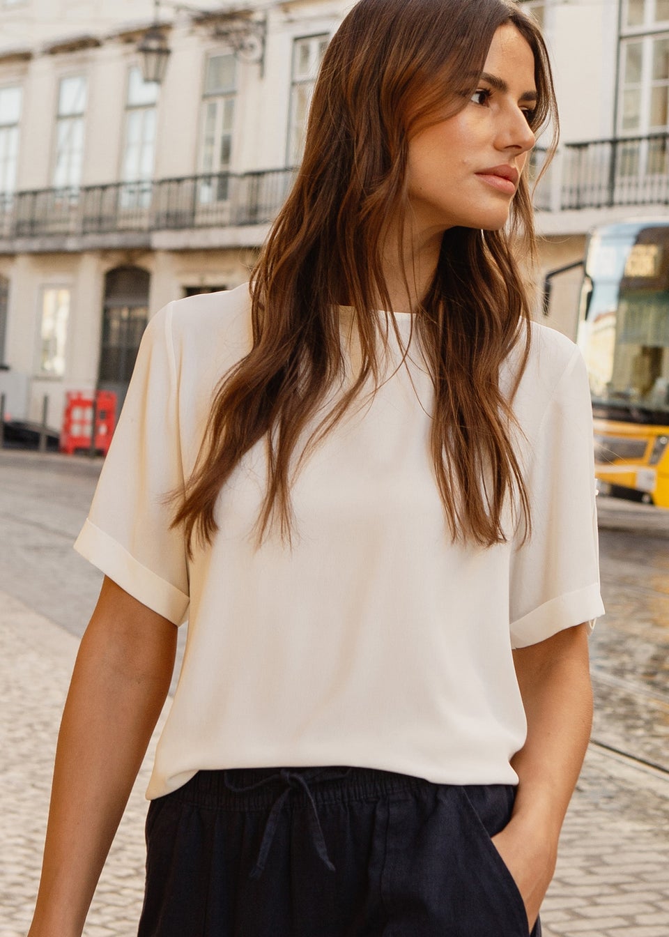Threadbare White Camilla Short Roll Sleeve T-Shirt Blouse