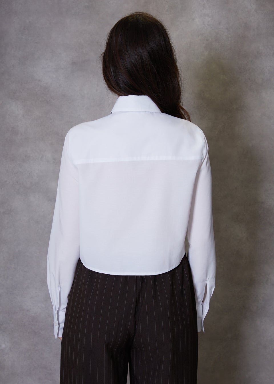 Threadbare White Cotton Rich Bosphertie Long Sleeve Cropped Shirt