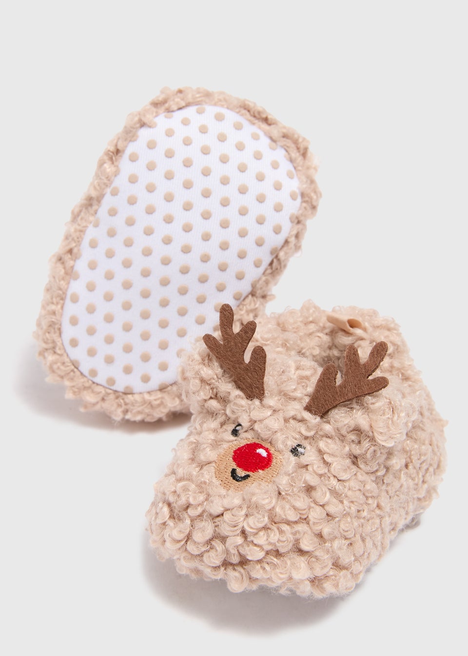 Baby Brown Reindeer Borg Slippers (Newborn-18mths)