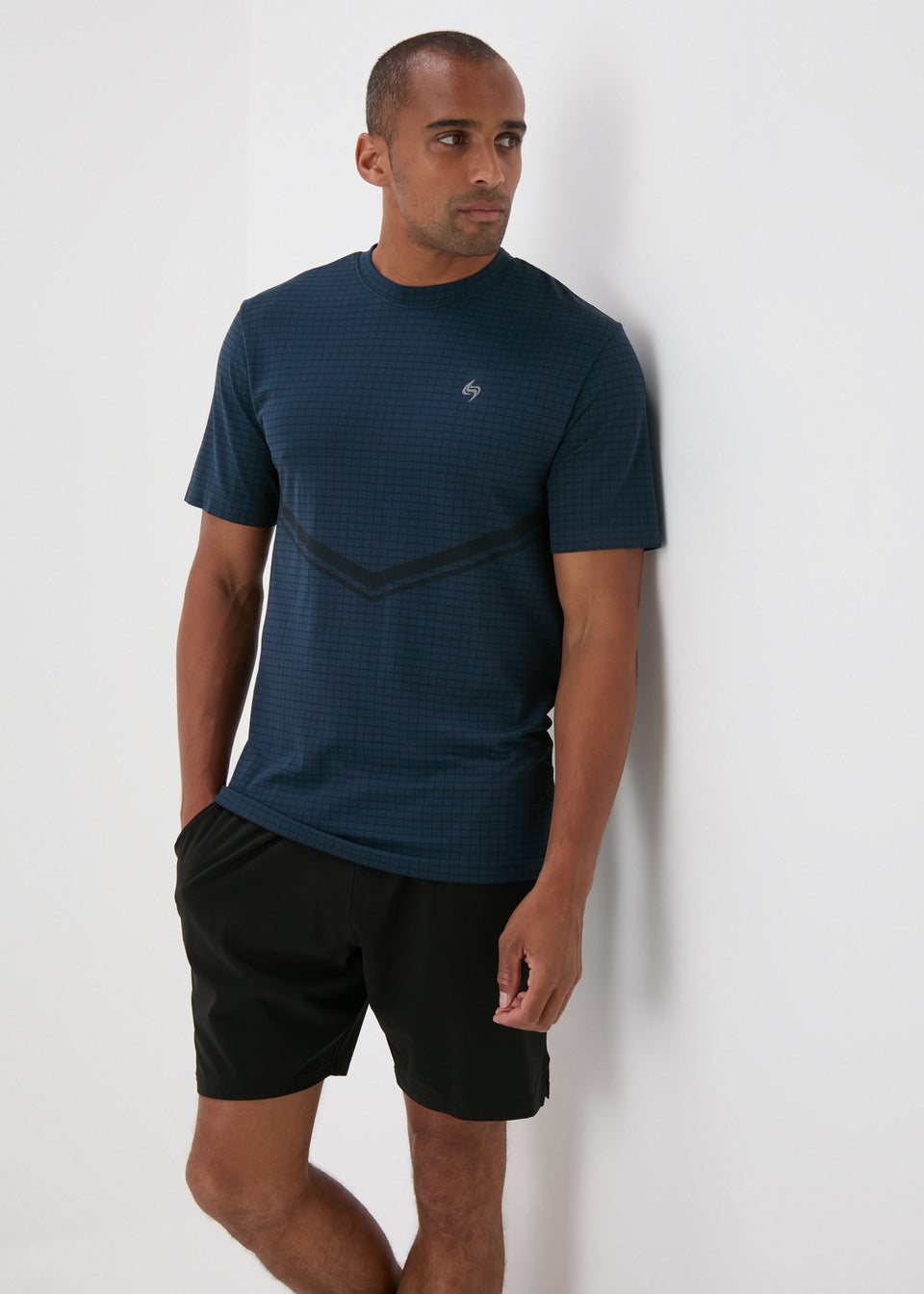 Souluxe Indigo Textured Grid T-Shirt