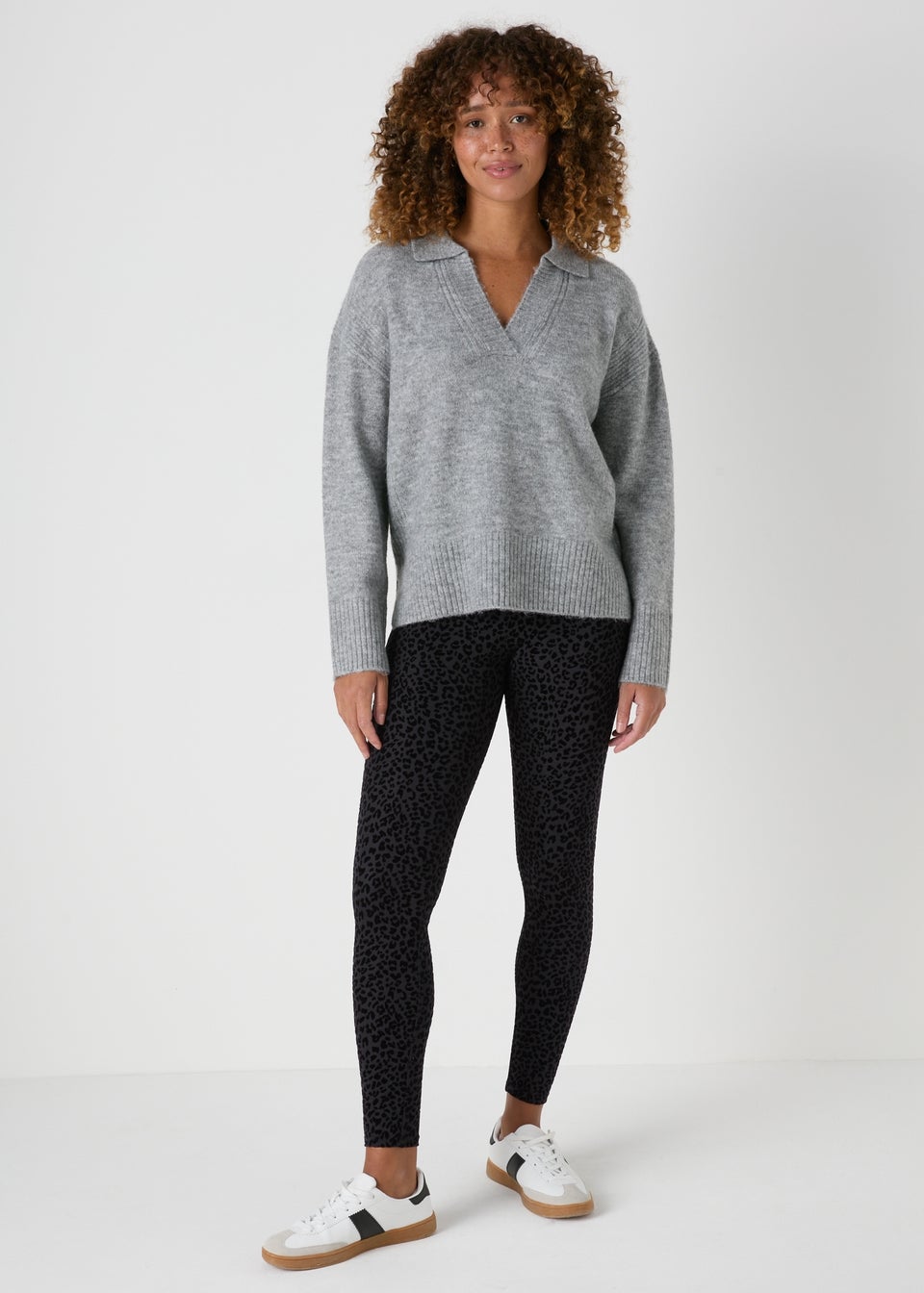 Black Animal Flocked Leggings Matalan