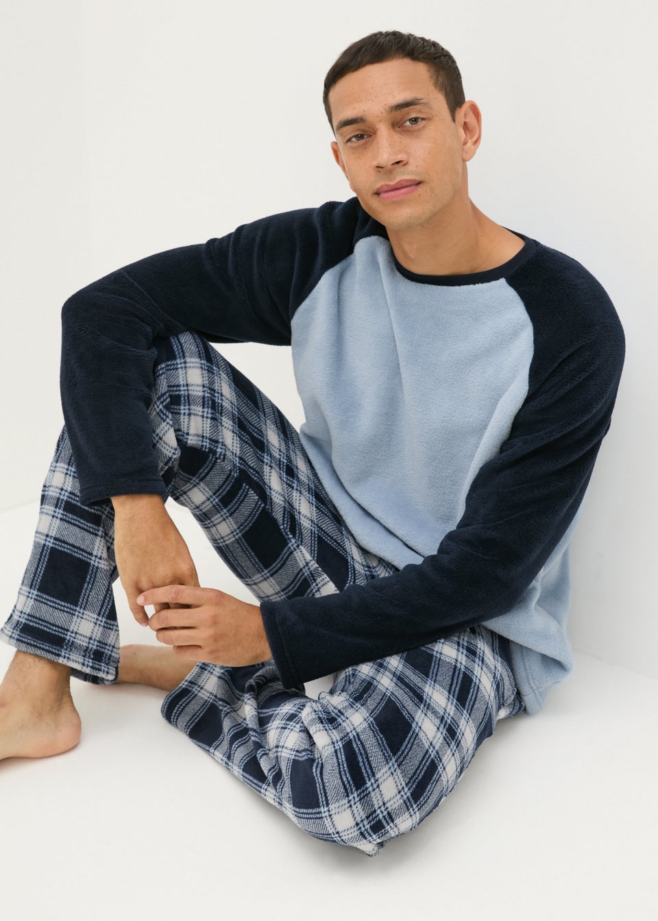 Blue Check Fleece Pyjama Set Matalan