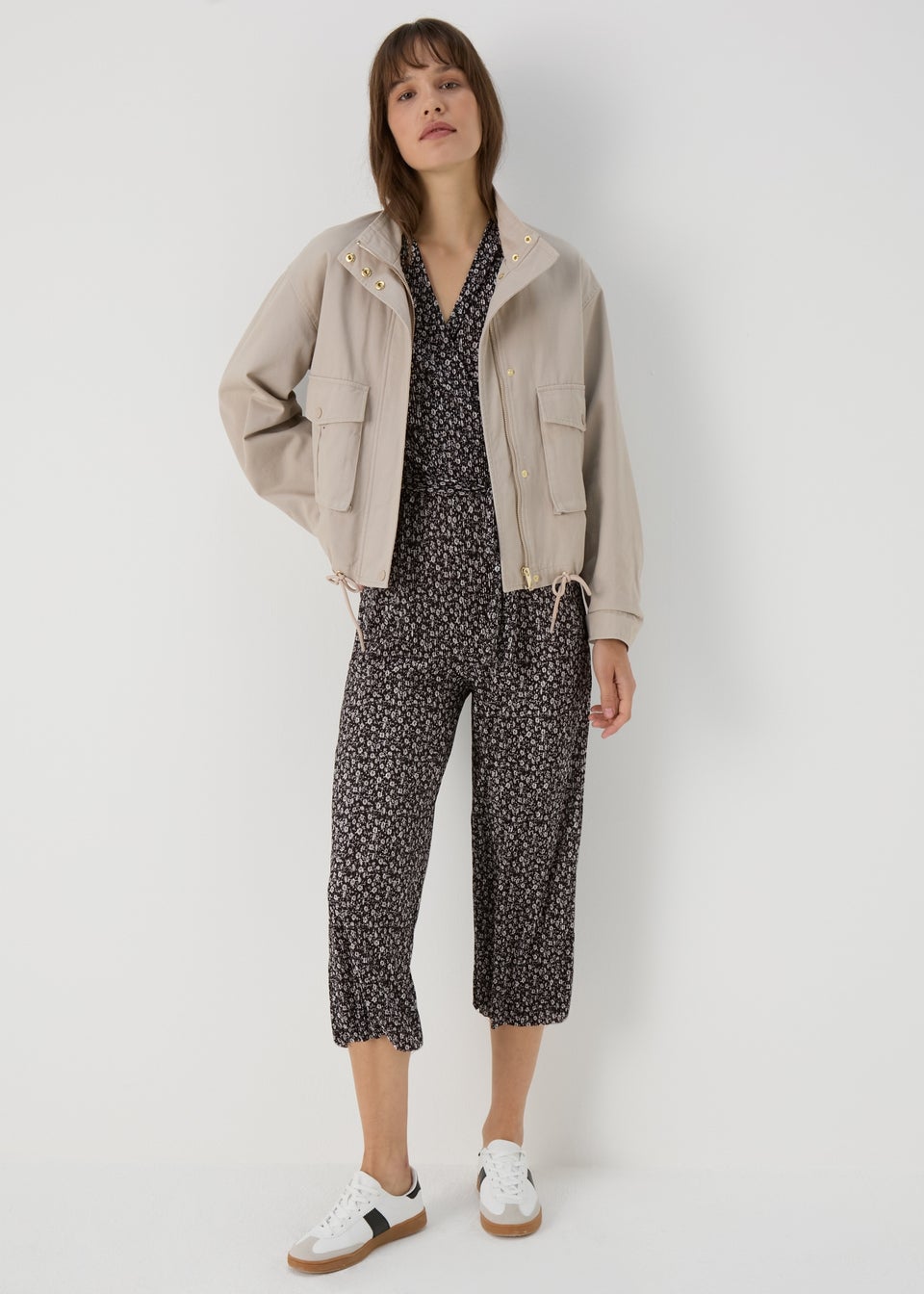 Black Daisy Print Plisse Jumpsuit