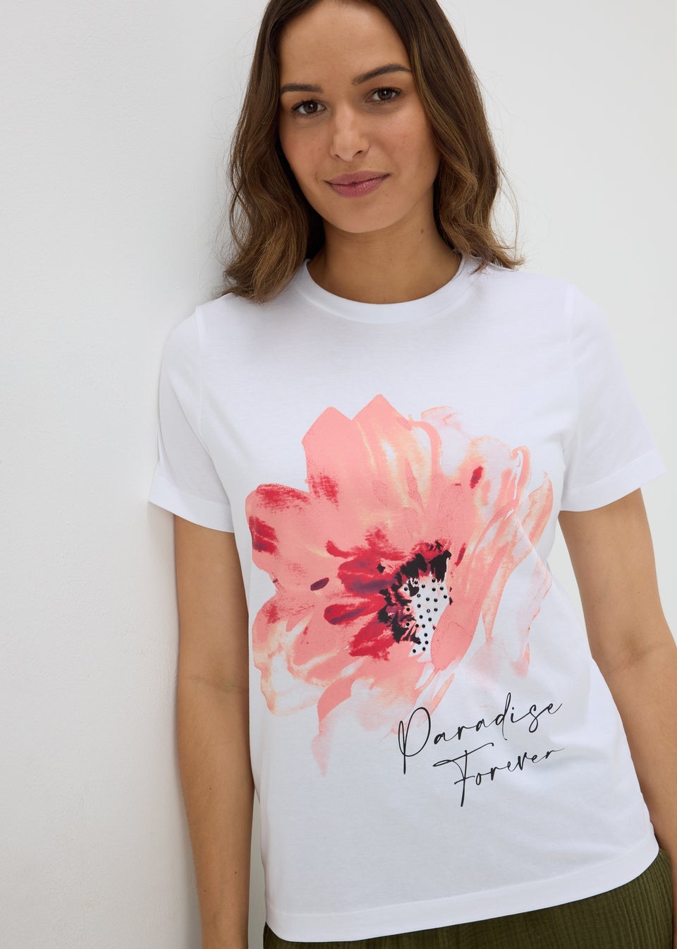 White Flower Graphic T Shirt