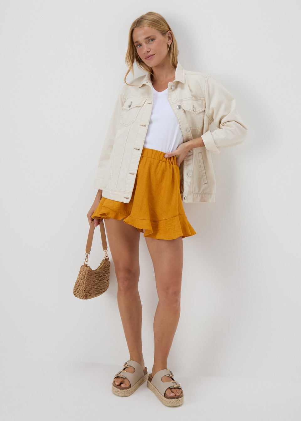 Yellow Frill Hem Shorts