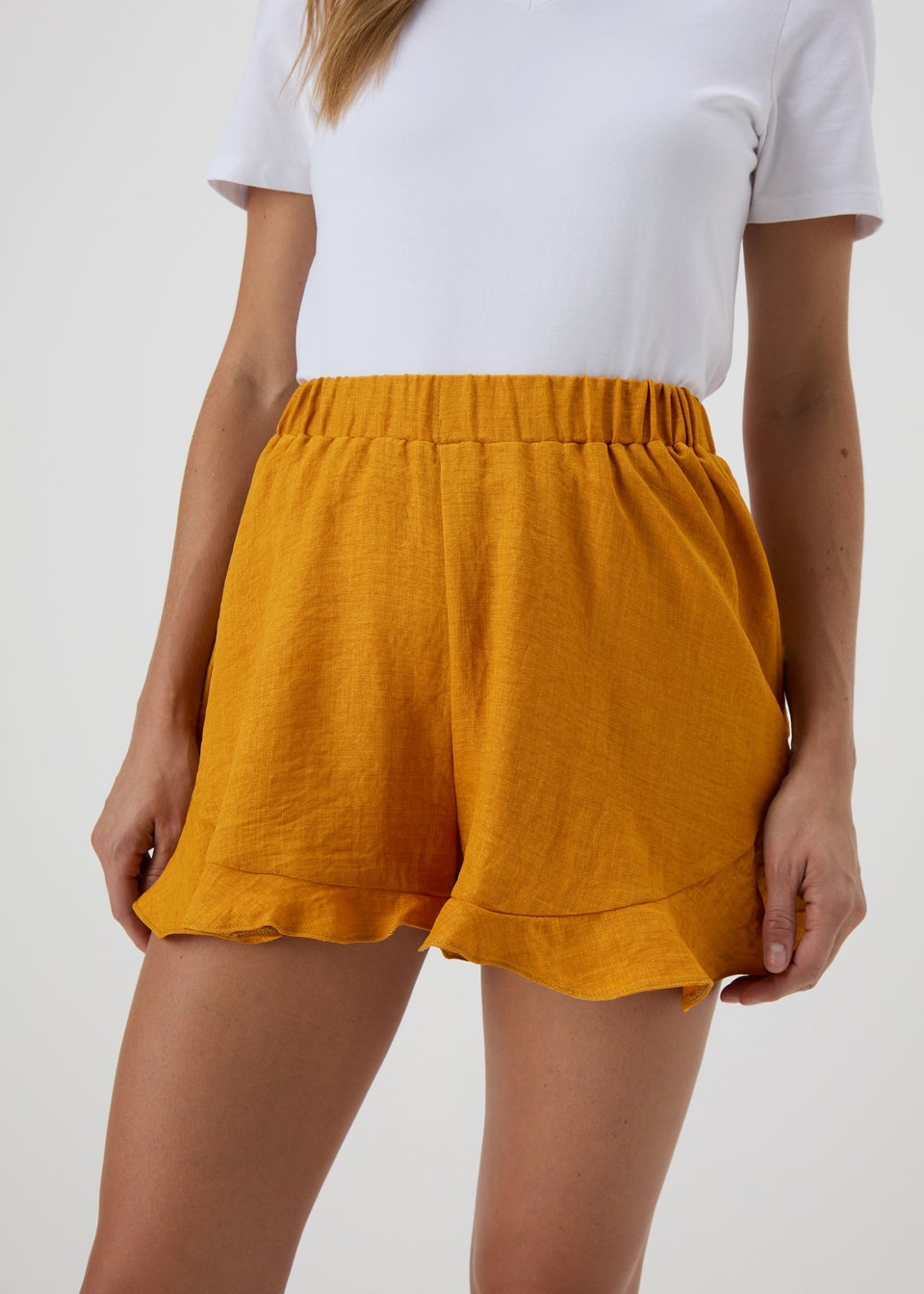 Yellow Frill Hem Shorts