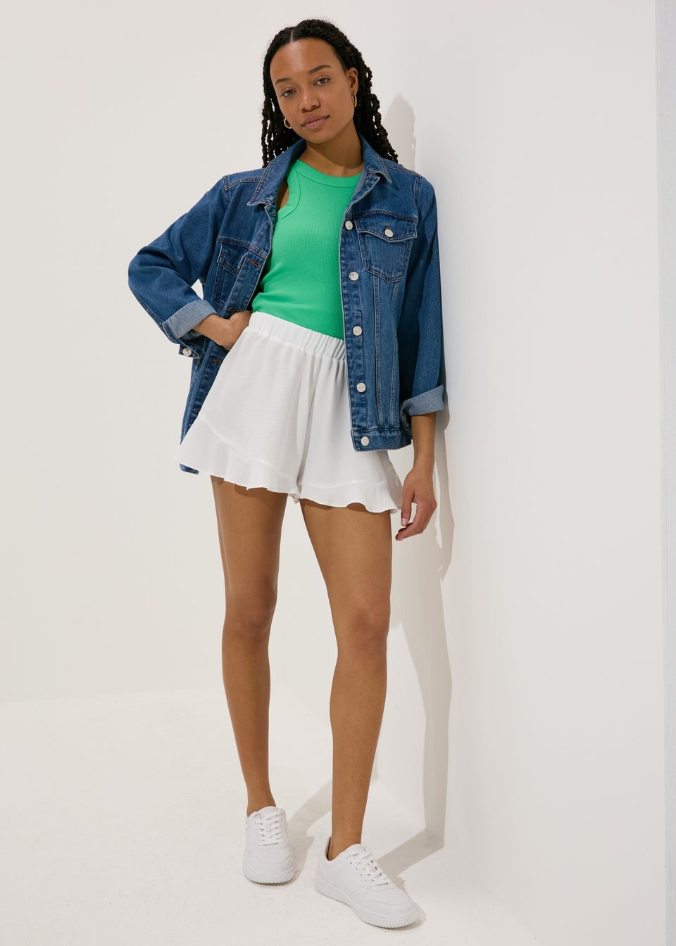 White frill hem shorts on sale