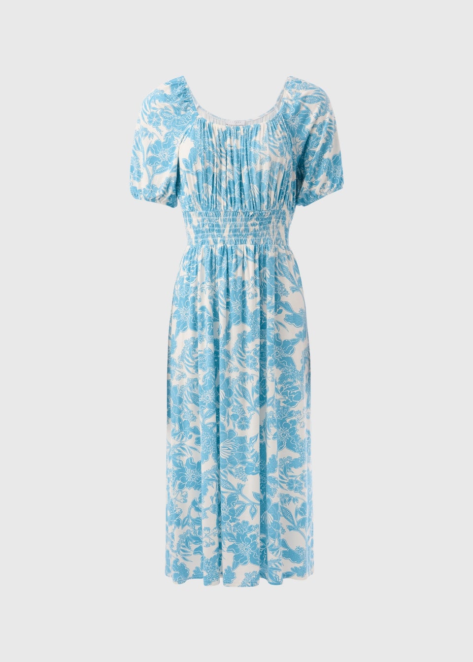 Blue Shirred Waist Jersey Dress