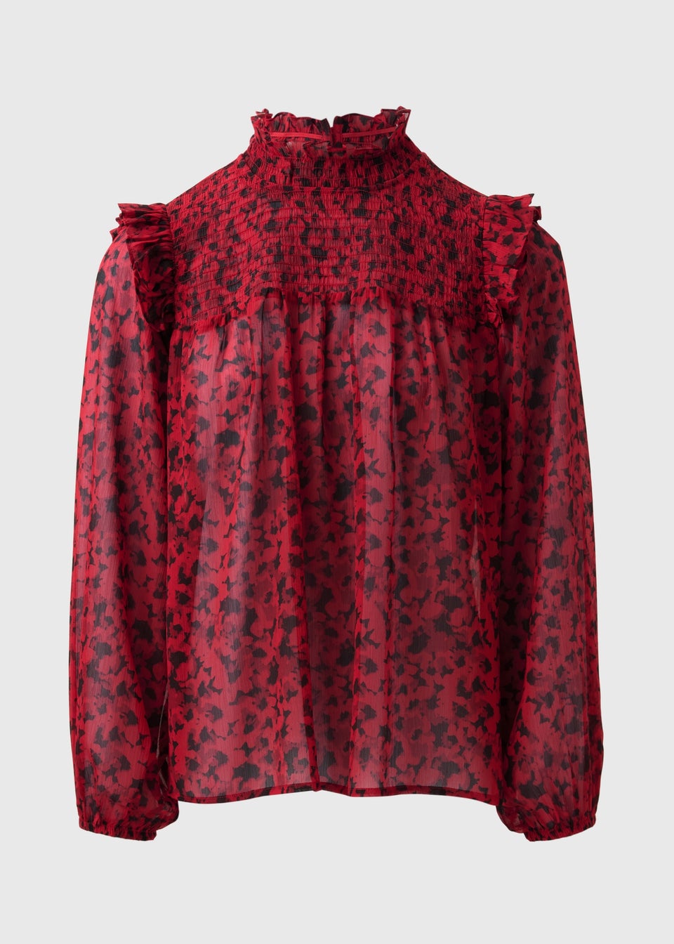 Burgundy Shirred High Neck Blouse