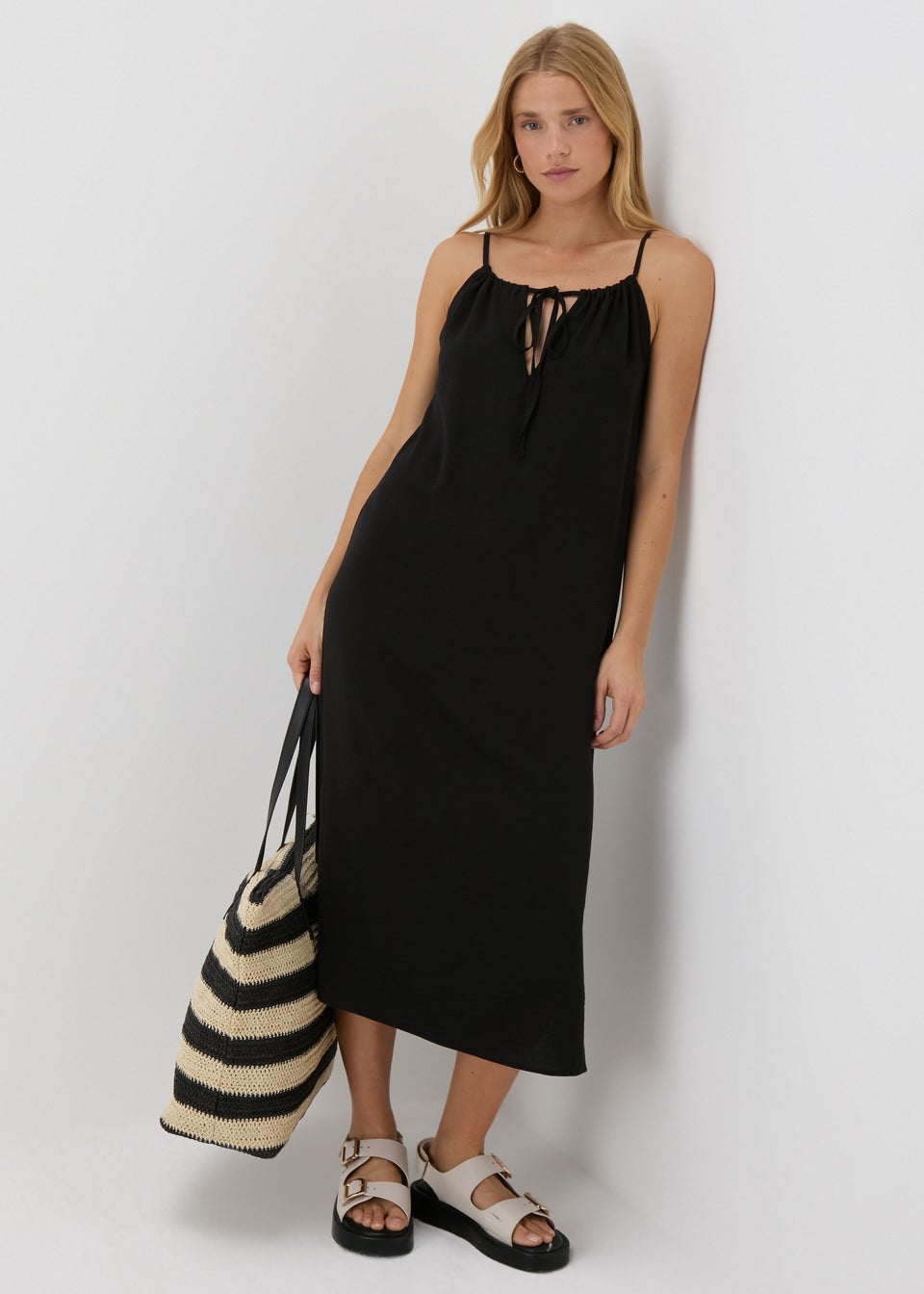 Black Neck Tie Shift Dress Matalan