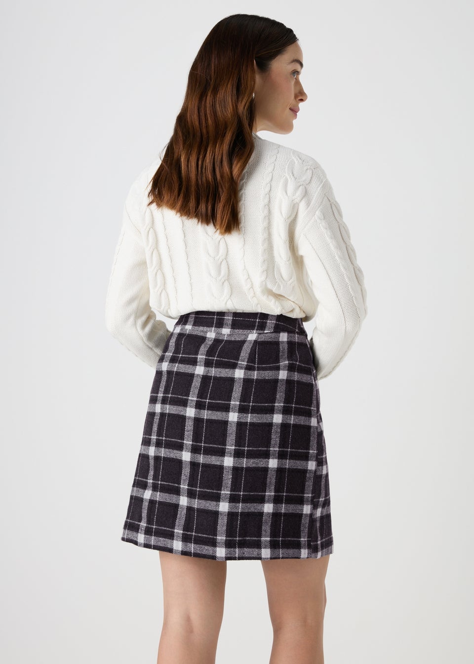 Black Check A Line Skirt