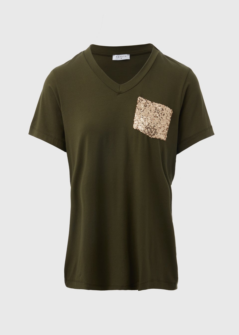 Khaki Sequin Pocket T Shirt