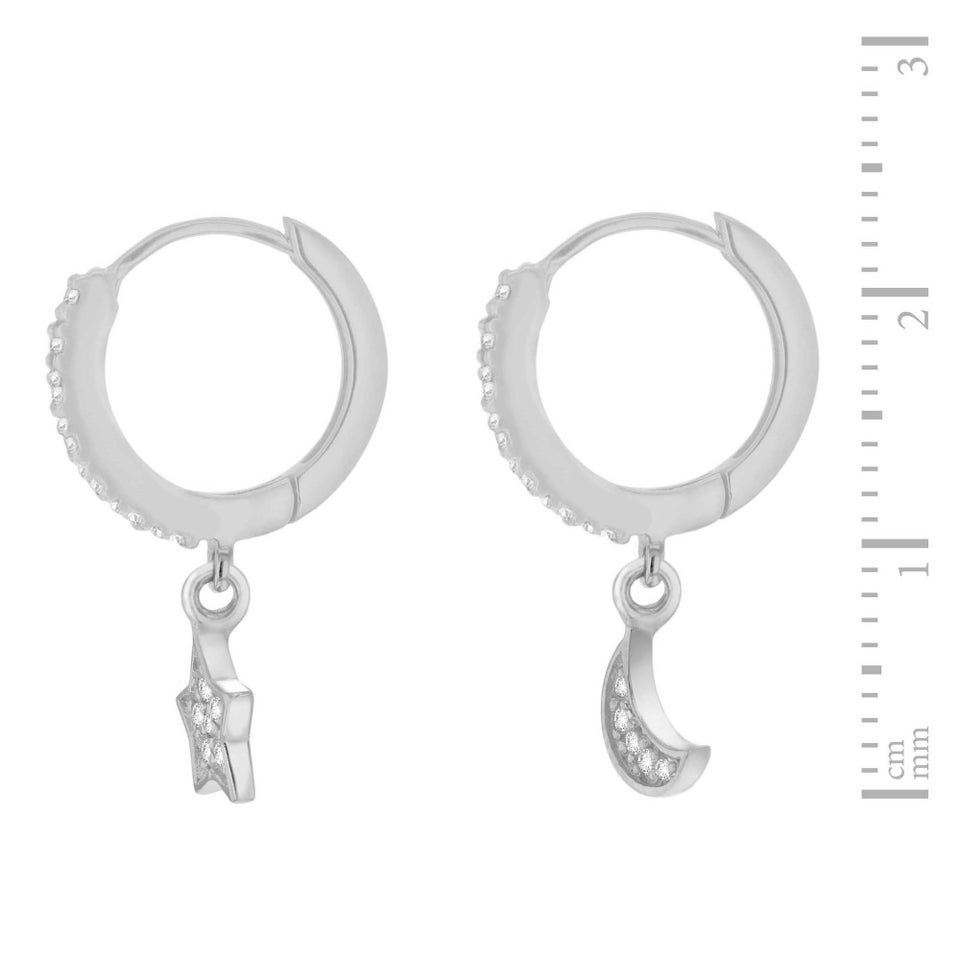 Golden Moments Sterling Silver CZ 'Star and Moon' Hoop Earrings