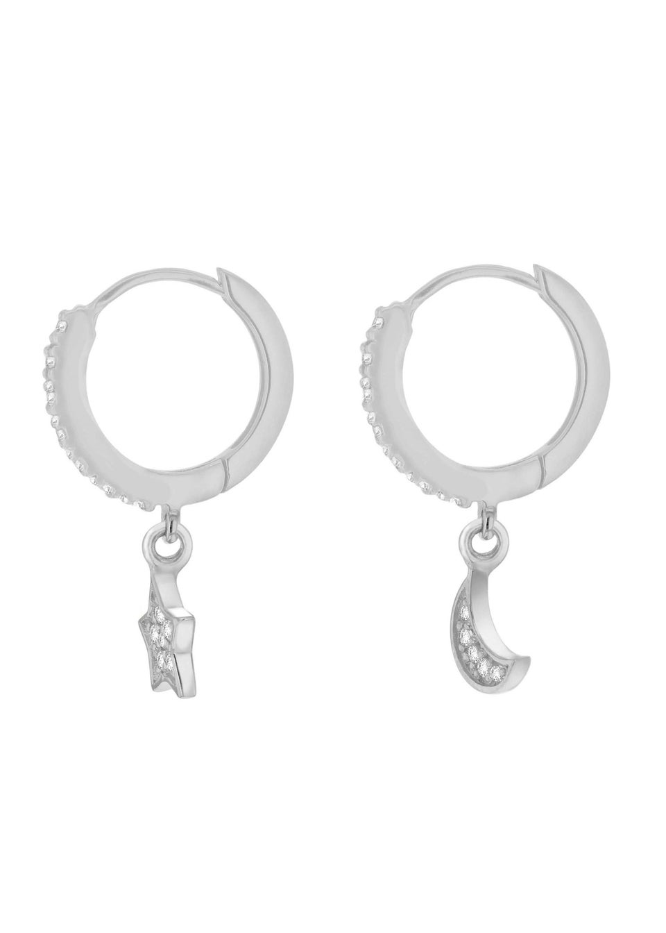 Golden Moments Sterling Silver CZ 'Star and Moon' Hoop Earrings