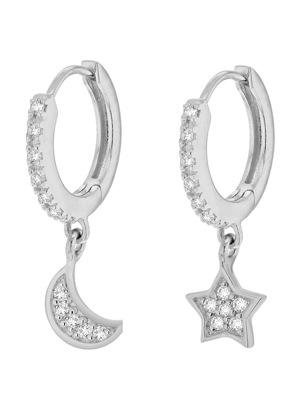 Golden Moments Sterling Silver CZ 'Star and Moon' Hoop Earrings