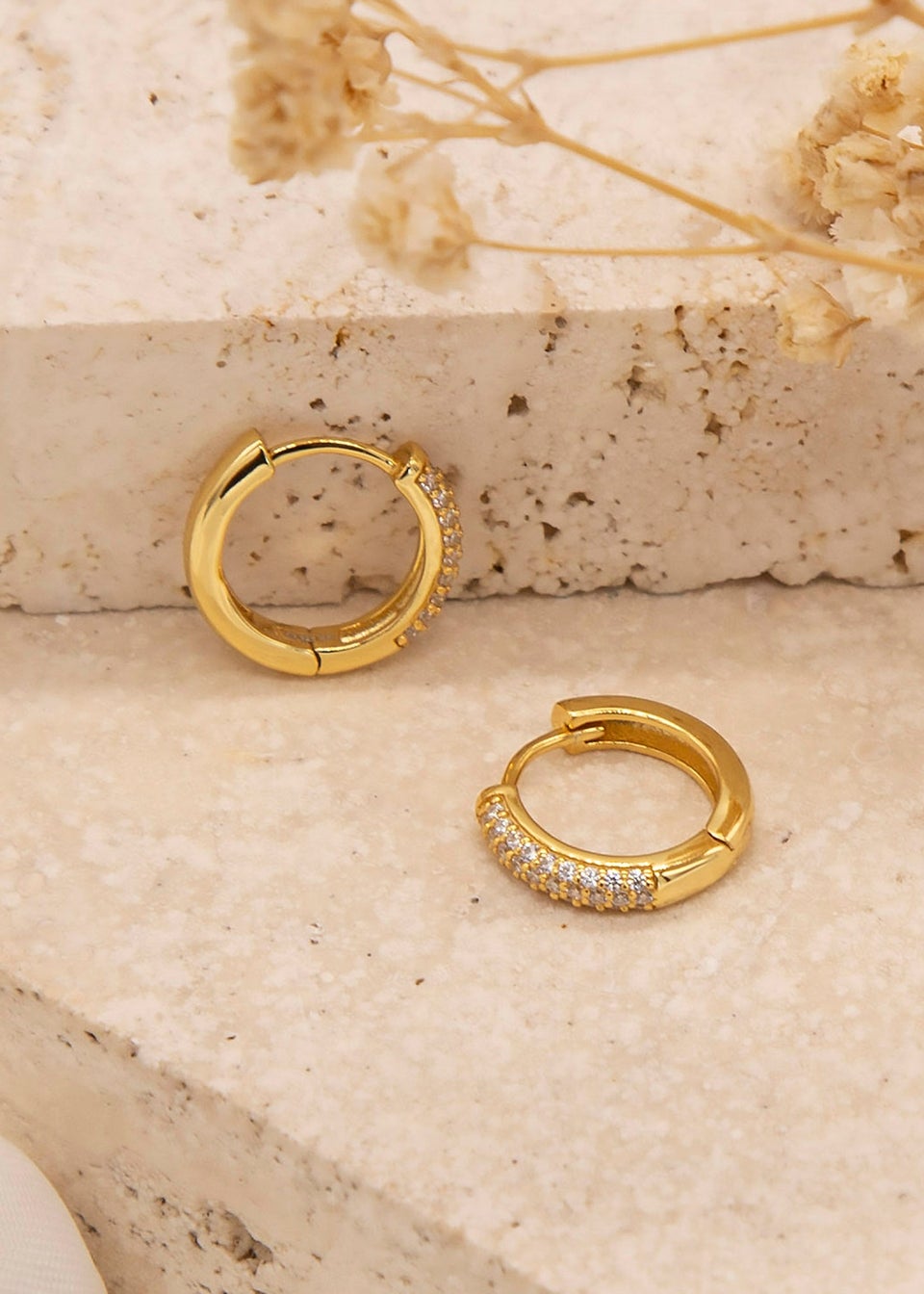 Golden Moments Sterling Silver Yellow Gold Plated CZ Band Hoops