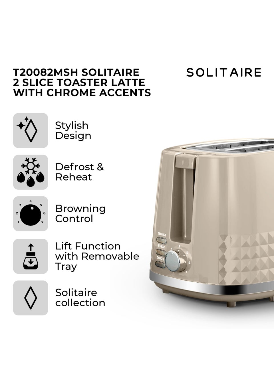 Tower Solitaire Latte 2 Slice Toaster