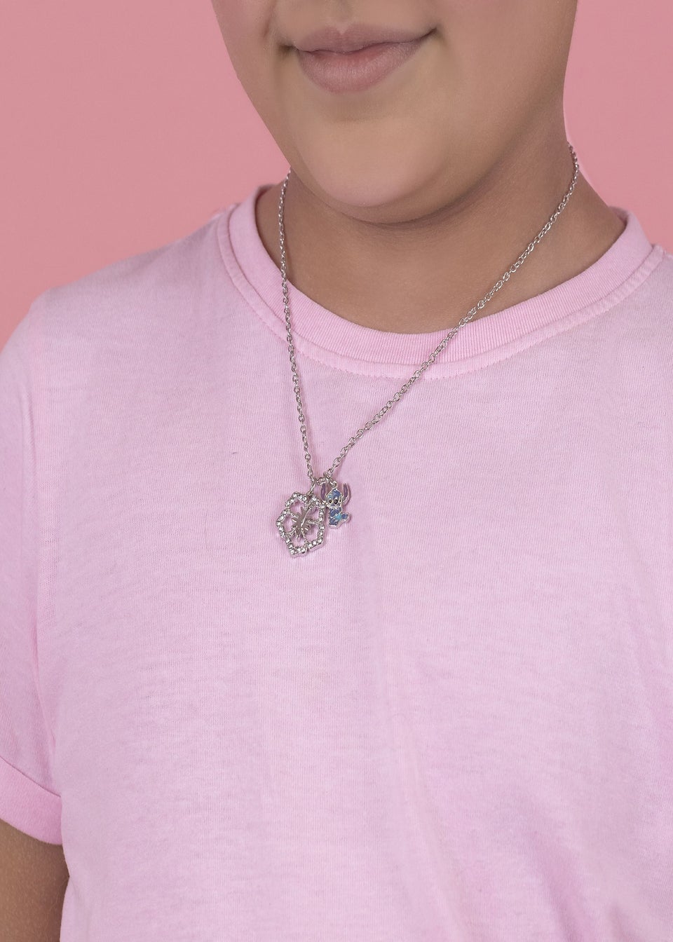 Disney Lilo & Stitch Silver Flower Charm Necklace