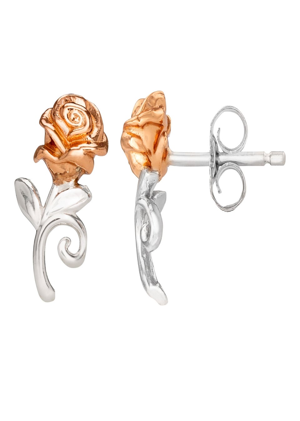 Disney Beauty & The Beast Two Tone Rose Stud Earrings