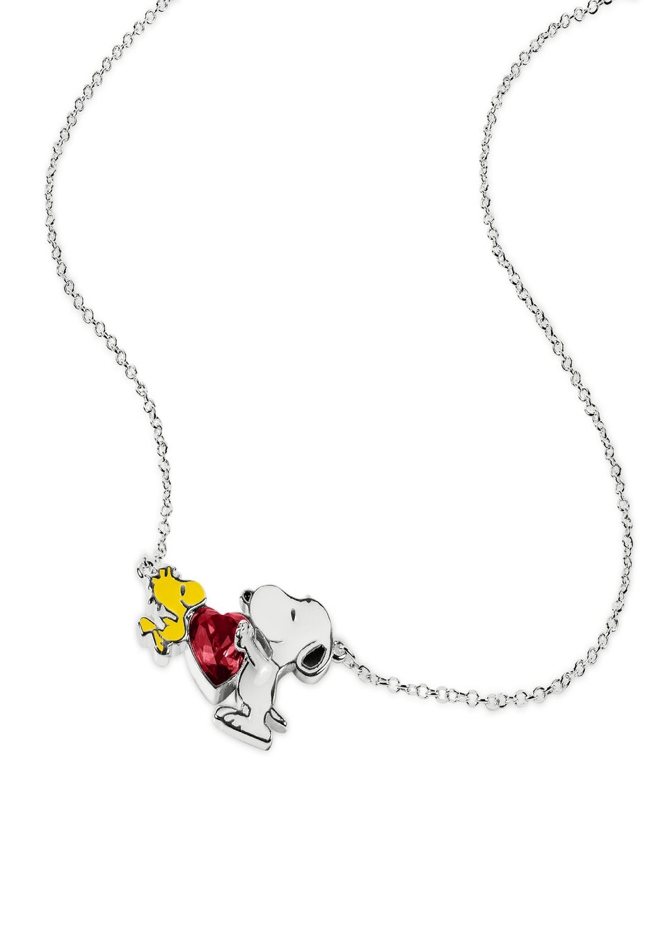 Peanuts Snoopy & Woodstock Heart Charm Necklace
