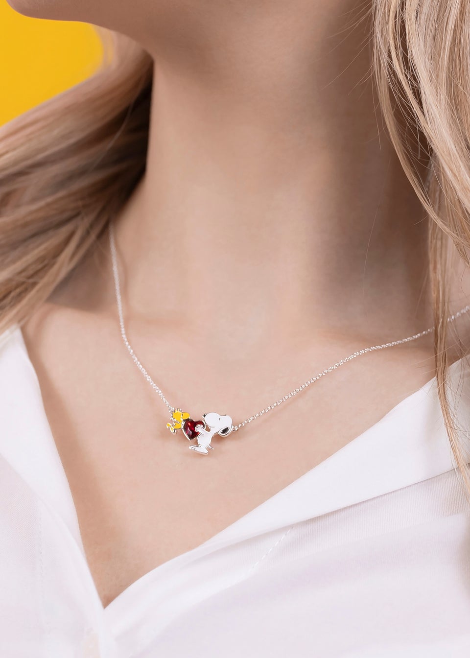 Peanuts Snoopy & Woodstock Heart Charm Necklace