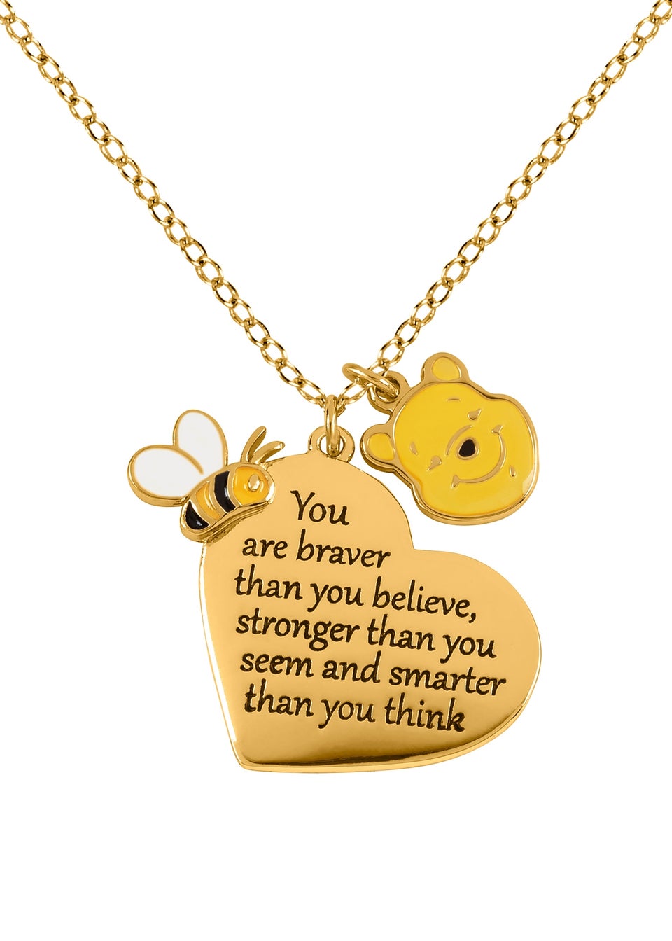 Disney Winnie The Pooh Yellow Gold Plated Brass Heart Shaped Necklace