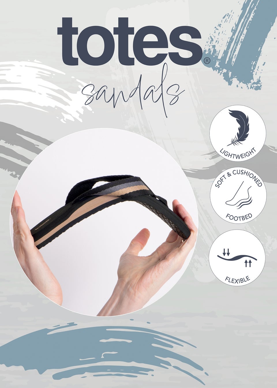Totes Black Tape Toe Post Sandal