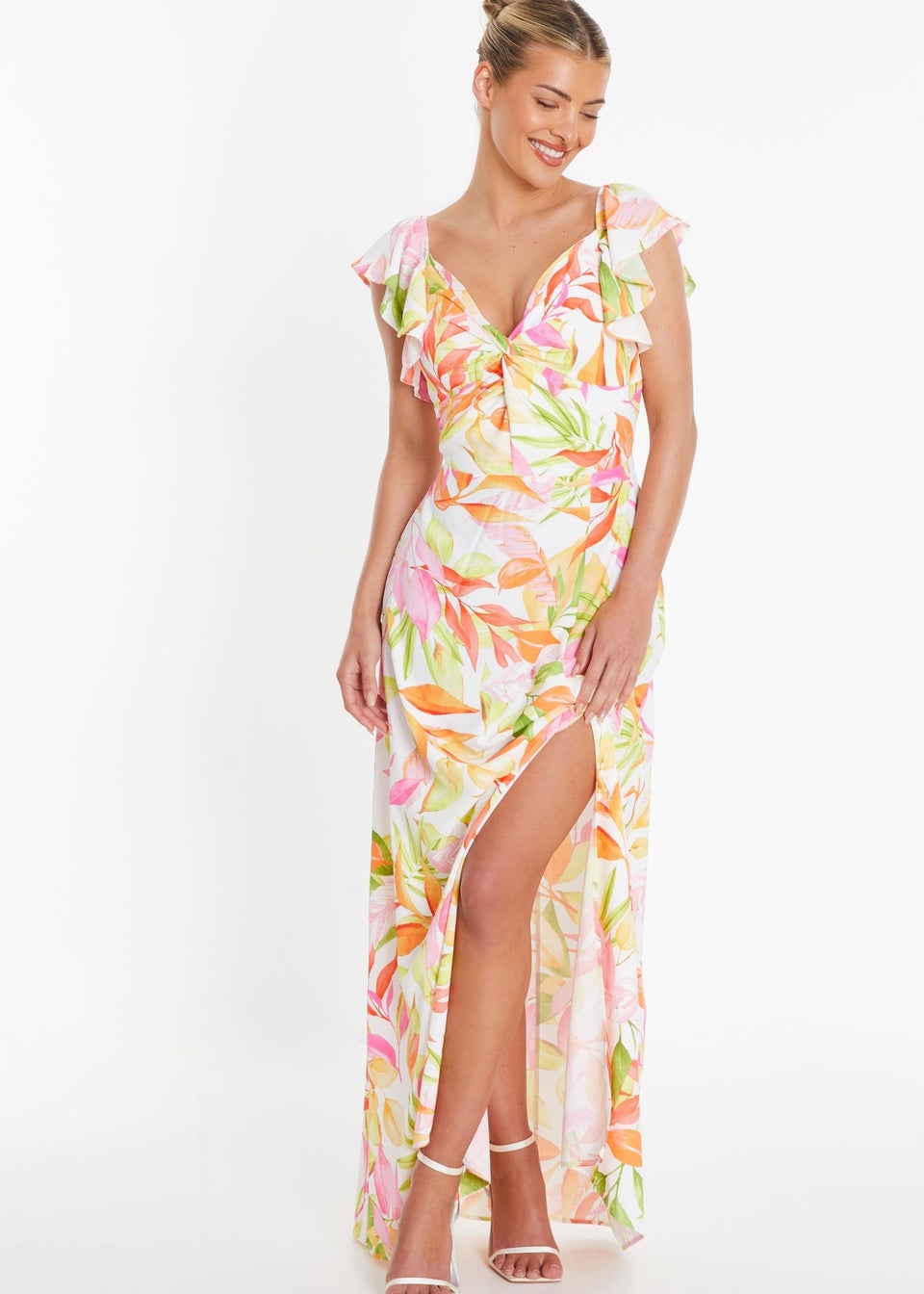 Quiz White Tropical Print Maxi Dress