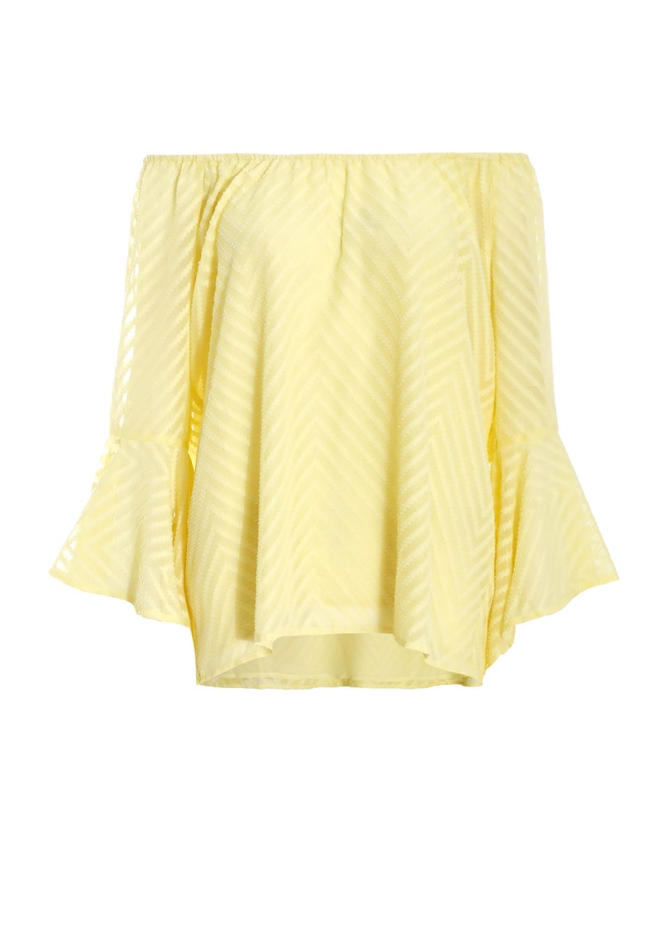 Quiz Yellow Textured Chiffon Bardot Top