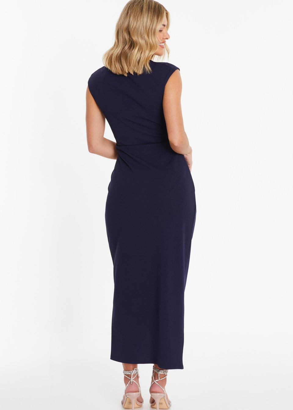 Quiz Navy Ruched Button Up Midaxi Dress