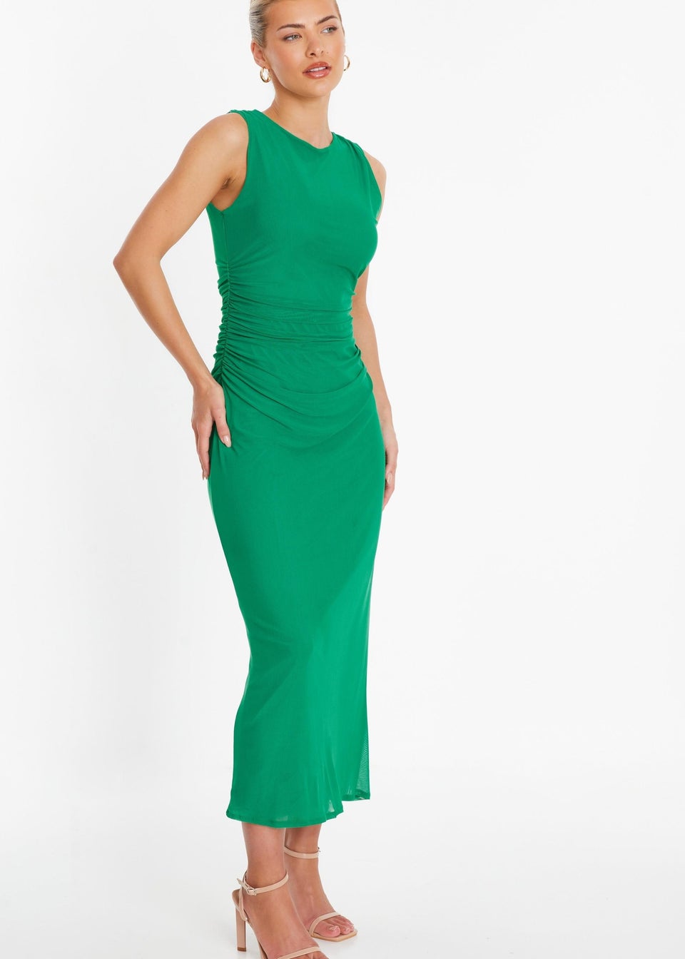 Quiz Green Mesh Ruched Bodycon Midaxi Dress
