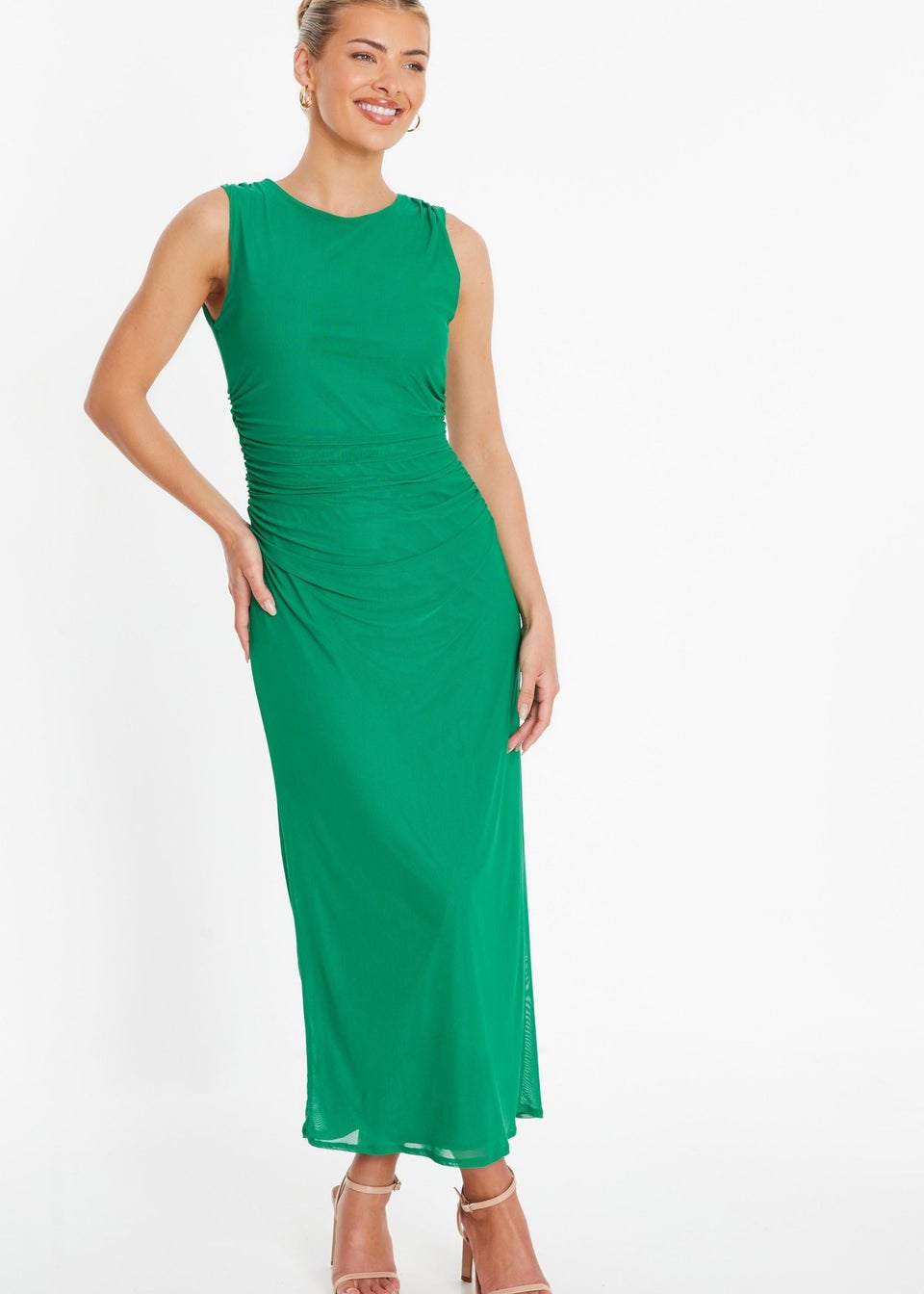 Quiz Green Mesh Ruched Bodycon Midaxi Dress - Matalan