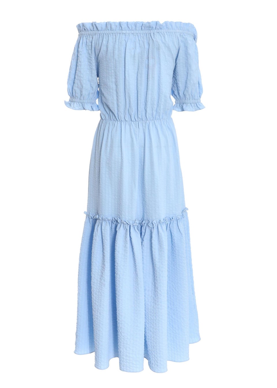Quiz Blue Textured Bardot Midi Dress