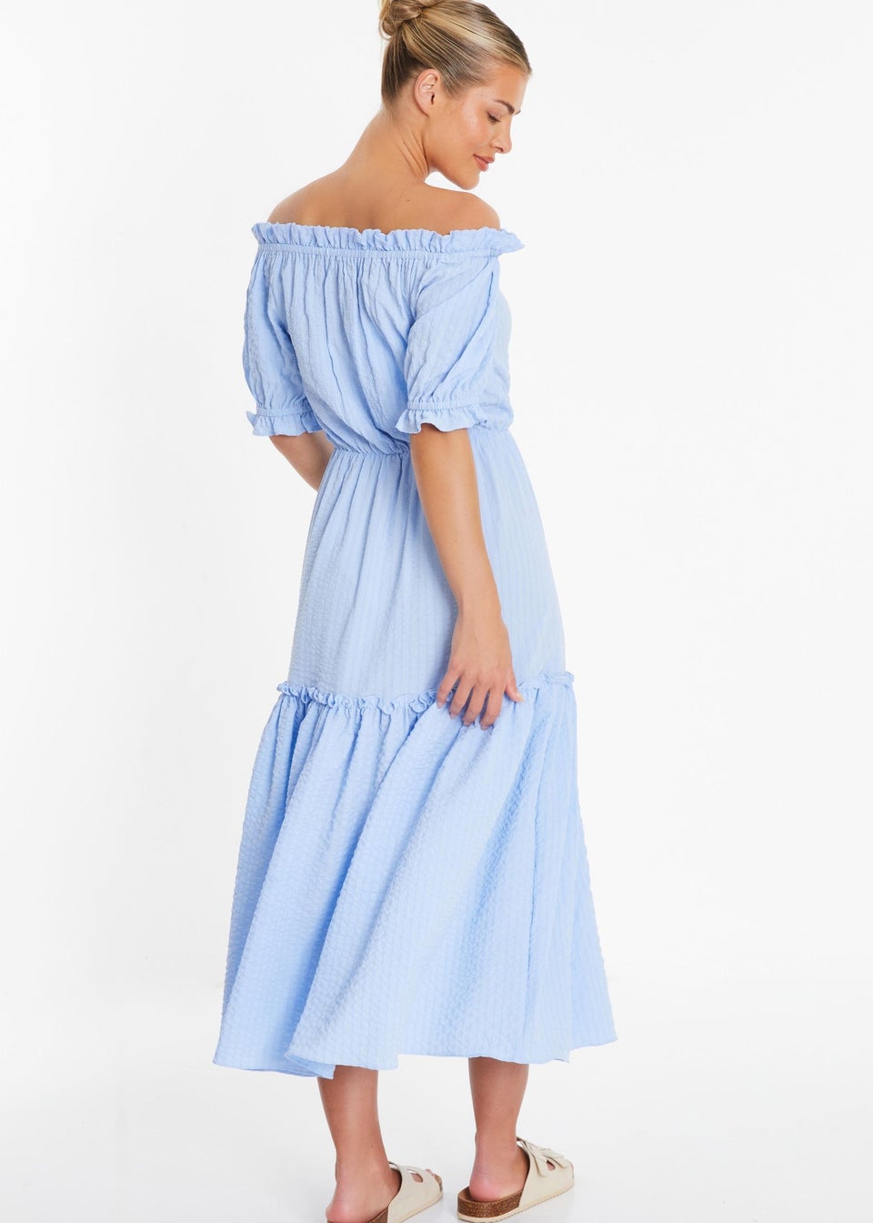 Quiz Blue Textured Bardot Midi Dress