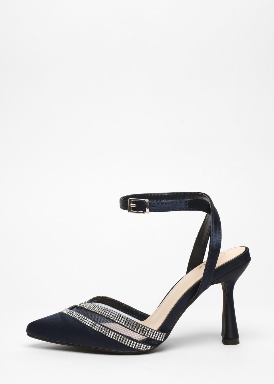 Quiz Navy Diamante Mesh Court Heels