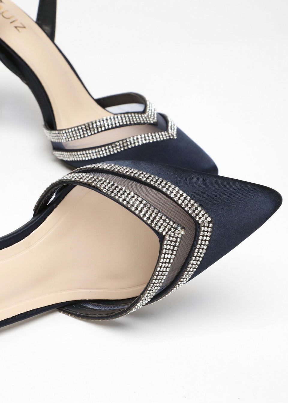 Quiz Navy Diamante Mesh Court Heels Matalan