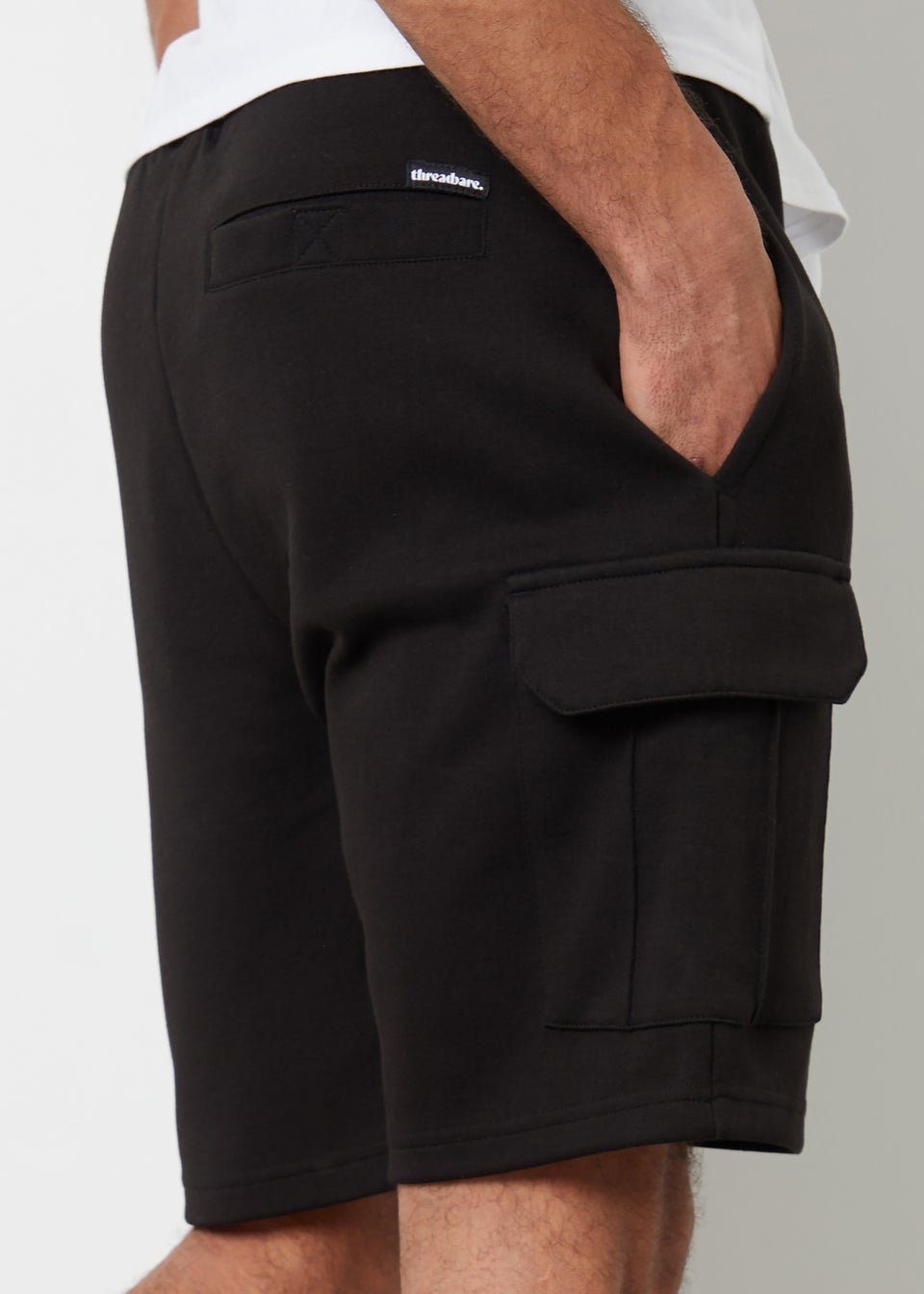 Threadbare Black Wolf Cargo Pocket Sweat Shorts