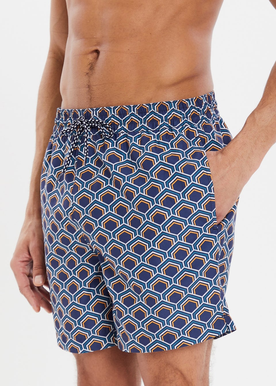 Threadbare Blue Kilngate Geometric Print Swim Shorts