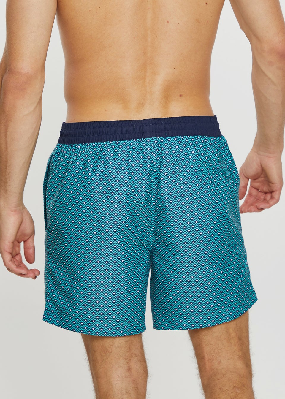 Threadbare Blue Carwood Contrast Geometric Print Swim Shorts
