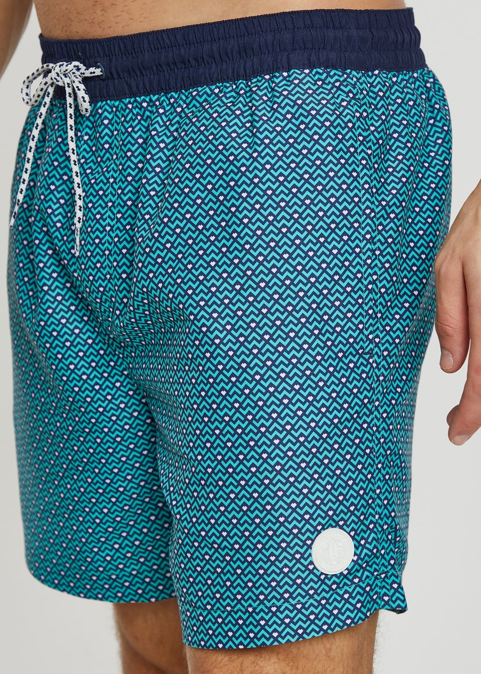 Threadbare Blue Carwood Contrast Geometric Print Swim Shorts