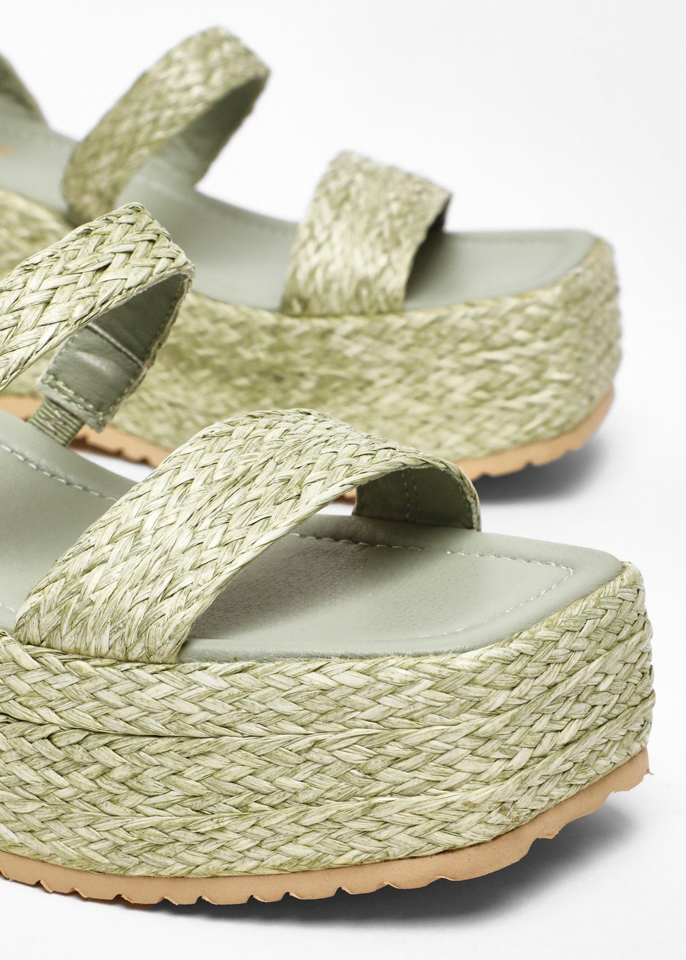 Quiz Green Woven Chunky Platform Wedges